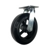 Колесные опоры большегрузные поворотные, литая черная резина, чугунный обод, платформенное крепление, роликоподшипник (SCd80 (L))